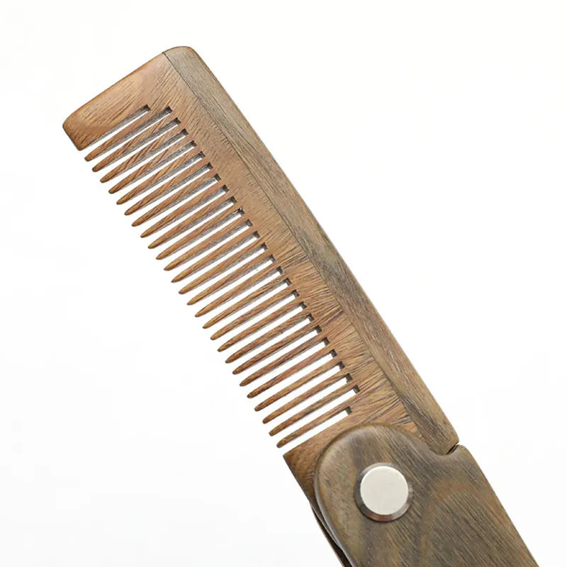 Folding Wood Beard Combs For Men Natural Sandalwood Beard Mustache Hair Comb Salon Barber Hairdressing Styling Tools Accessories