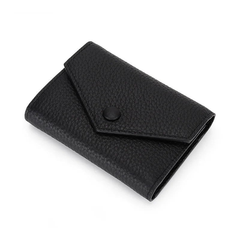 Free Custom Genuine Leather Women's Foldable Cowhide Short Wallet Fashion Envelope Triple Fold Purse Wallet