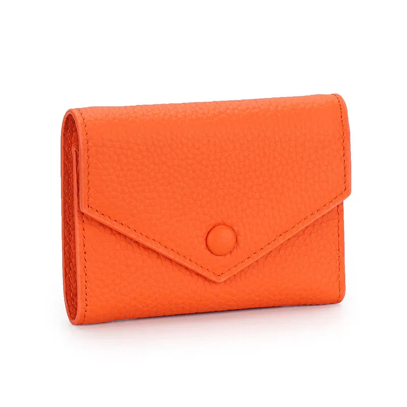 Free Custom Genuine Leather Women's Foldable Cowhide Short Wallet Fashion Envelope Triple Fold Purse Wallet