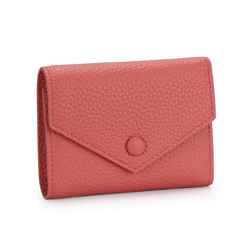 Free Custom Genuine Leather Women's Foldable Cowhide Short Wallet Fashion Envelope Triple Fold Purse Wallet