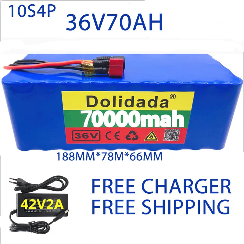 Free shipping 36V battery 10S4P 100Ah battery pack 1000W high power battery 42V 100000mAh Ebike electric bike BMS+42V2A Charger