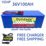 Free shipping 36V battery 10S4P 100Ah battery pack 1000W high power battery 42V 100000mAh Ebike electric bike BMS+42V2A Charger