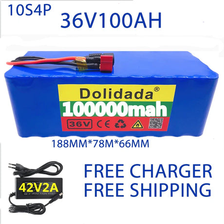 Free shipping 36V battery 10S4P 100Ah battery pack 1000W high power battery 42V 100000mAh Ebike electric bike BMS+42V2A Charger