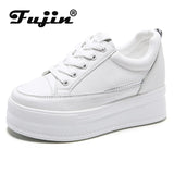 Fujin 7cm Microfiber Leather Women Casual Shoes White Platform Wedge Hidden Heel Shoes White Shoes Chunky Sneakers Skateboard