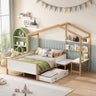 Full Size Bed,Wooden House Bed Frame with Drawer,Desk and Bookshelf,Functional bed Suitable for Children Bedroom or Guest Room