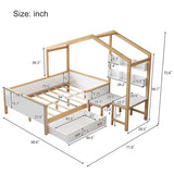 Full Size Bed,Wooden House Bed Frame with Drawer,Desk and Bookshelf,Functional bed Suitable for Children Bedroom or Guest Room