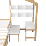 Full Size Bed,Wooden House Bed Frame with Drawer,Desk and Bookshelf,Functional bed Suitable for Children Bedroom or Guest Room