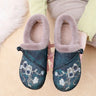 Fur lined ballet flats women's Chinese style floral loafers ladies winter warm shoes plush moccains woman elegant slip on loafer