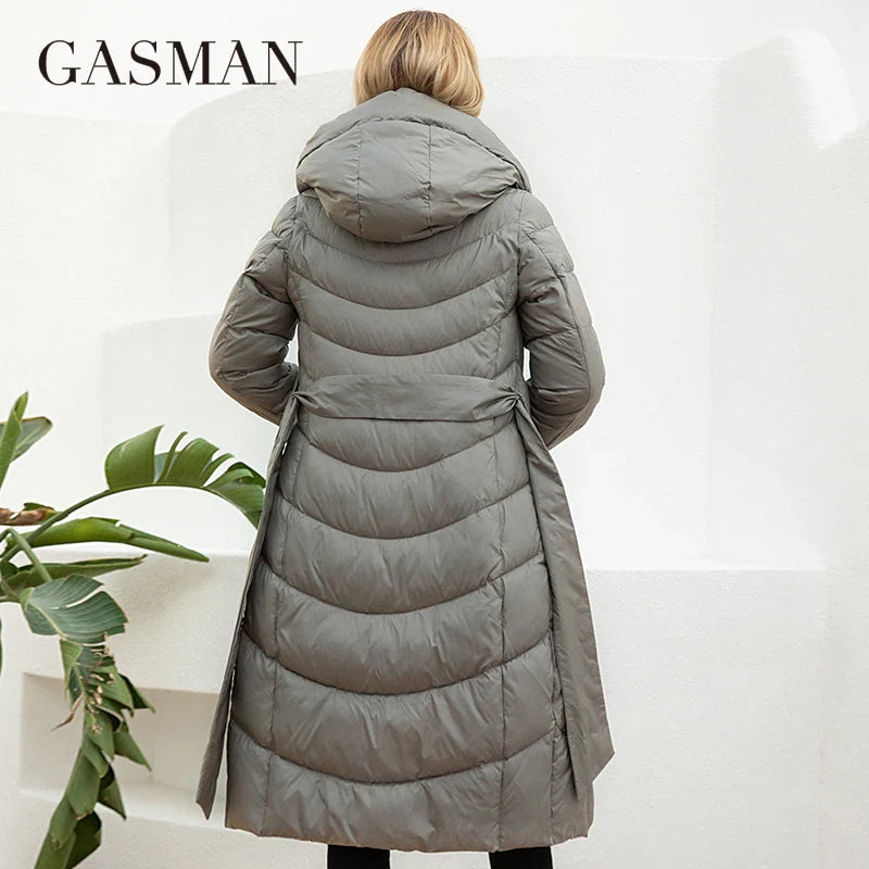 GASMAN 2023 Fashion Parkas Women's Casual Hooded Pocket Belt Women Down Jacket Female Coats Outwear 82032