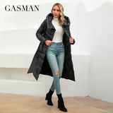 GASMAN 2023 Fashion Parkas Women's Casual Hooded Pocket Belt Women Down Jacket Female Coats Outwear 82032