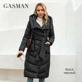 GASMAN 2023 Fashion Parkas Women's Casual Hooded Pocket Belt Women Down Jacket Female Coats Outwear 82032