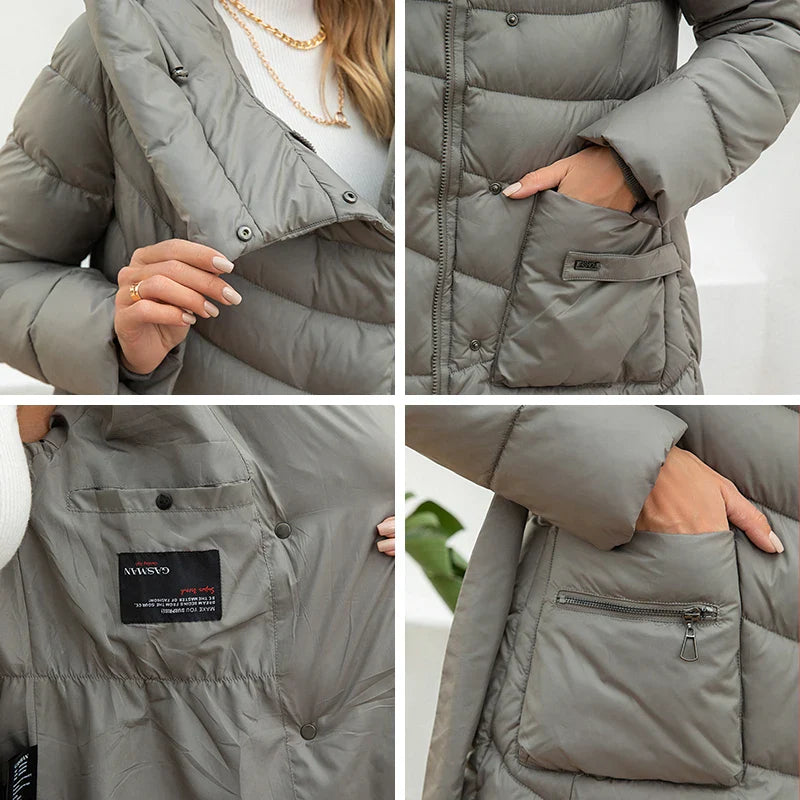 GASMAN 2023 Fashion Parkas Women's Casual Hooded Pocket Belt Women Down Jacket Female Coats Outwear 82032