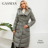 GASMAN 2023 Fashion Parkas Women's Casual Hooded Pocket Belt Women Down Jacket Female Coats Outwear 82032