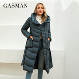 GASMAN 2023 Fashion Parkas Women's Casual Hooded Pocket Belt Women Down Jacket Female Coats Outwear 82032