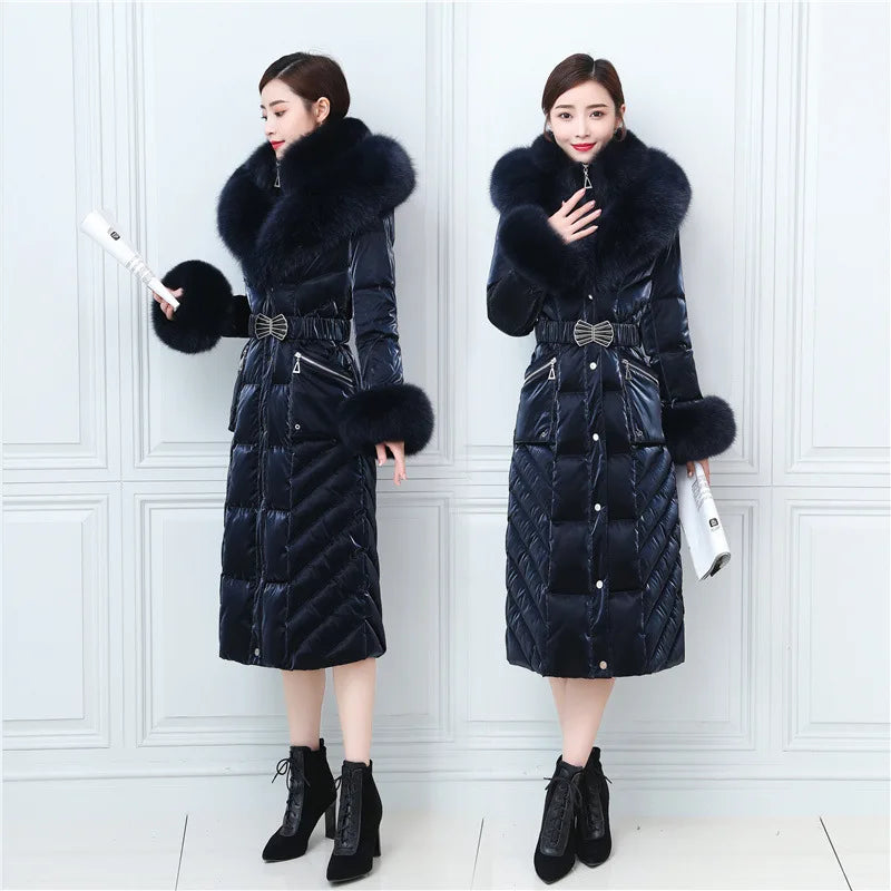 GBPF 2022 FW NEW FUR WOMENS X-LONG EXTRA WARM WHITE GOOSE DOWN COATS