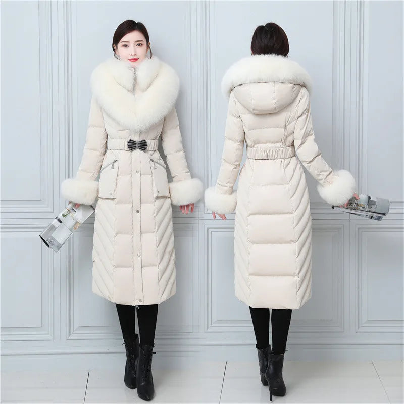 GBPF 2022 FW NEW FUR WOMENS X-LONG EXTRA WARM WHITE GOOSE DOWN COATS