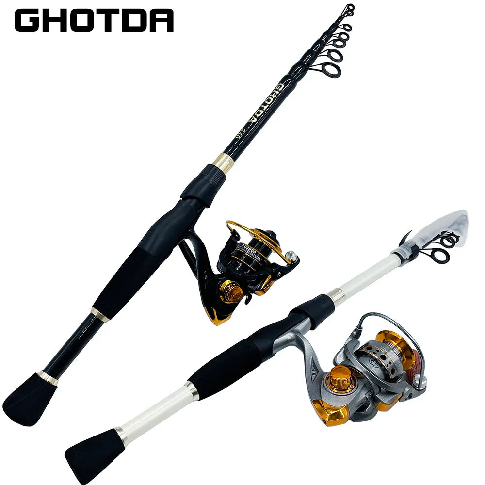 GHOTDA Ultra-light Telescopic Lure Rod 1.6 -2.4 M with 5.2:1 High Speed Spinning Metal Fishing Reel 1000-4000 Series Group