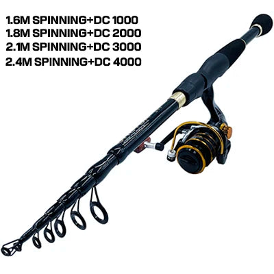 GHOTDA Ultra-light Telescopic Lure Rod 1.6 -2.4 M with 5.2:1 High Speed Spinning Metal Fishing Reel 1000-4000 Series Group