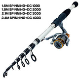 GHOTDA Ultra-light Telescopic Lure Rod 1.6 -2.4 M with 5.2:1 High Speed Spinning Metal Fishing Reel 1000-4000 Series Group