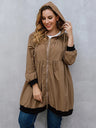 GIBSIE Plus Size Womens Casual Long Jackets 2023 Spring Autumn Fashion Loose Drawstring Hooded Long Sleeve Zip Up Coat Outwear