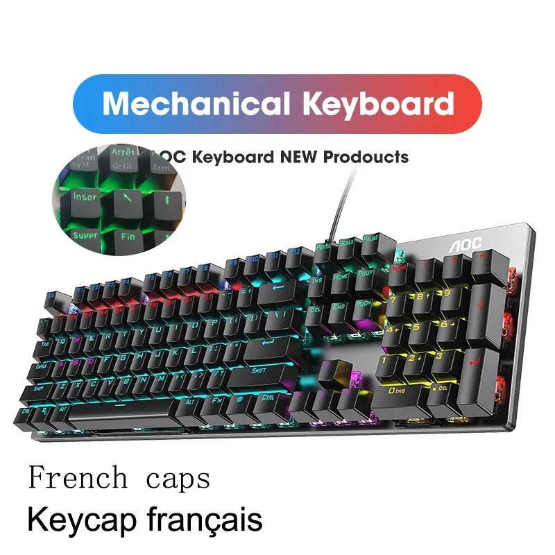 GK410 104 Keys Metal Panel Mechanical Keyboard RGB Light green black tea axis esports full non-impact game computer keyboard