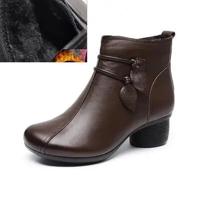 GKTINOO 2024 New Autumn Winter Thick Heel Ankle Boots Women Warm Boots Shoes Handmade Genuine Leather Flowers Zipper Retro Boots