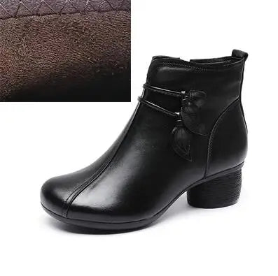 GKTINOO 2024 New Autumn Winter Thick Heel Ankle Boots Women Warm Boots Shoes Handmade Genuine Leather Flowers Zipper Retro Boots