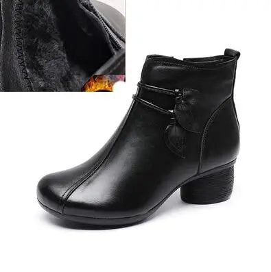 GKTINOO 2024 New Autumn Winter Thick Heel Ankle Boots Women Warm Boots Shoes Handmade Genuine Leather Flowers Zipper Retro Boots