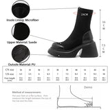 GMQM Women‘s Boots New Platform Ankle Boots Slip On Round Toe Mid-Calf Boots Thick Sole Knitted Stretch Sock Boots British Style