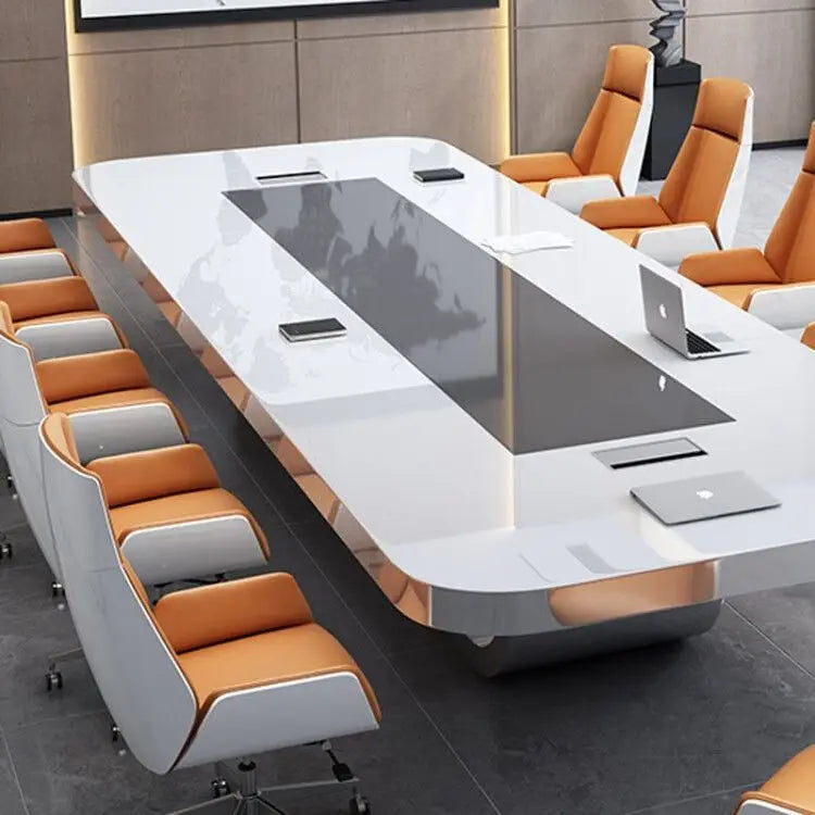 Gaogle Conference Table Price Paint Baking Veneer Microphone White Conference Modern Meeting Table And Chairs Set Extendable