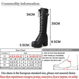 Gdgydh Hot Sale Spring Autumn Lacing Knee High Boots Women Fashion White Square Heel Woman Leather Shoes Winter PU Large Size 43