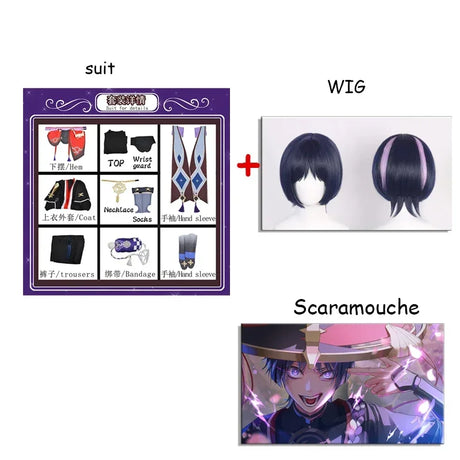 Genshin Impact Scaramouche Wanderer Cosplay Costume Halloween Balladeer Kunikuzushi Bucket Hat Costume Wig Cos Sumeru Anemo Suit