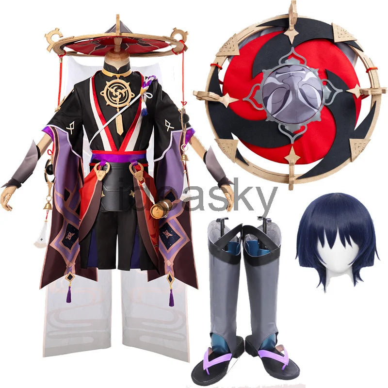 Genshin Impact cosplay scaramouche genshin genshin impact wig shoes Boots hat costume Outfit Uniform Party Dress Full Set