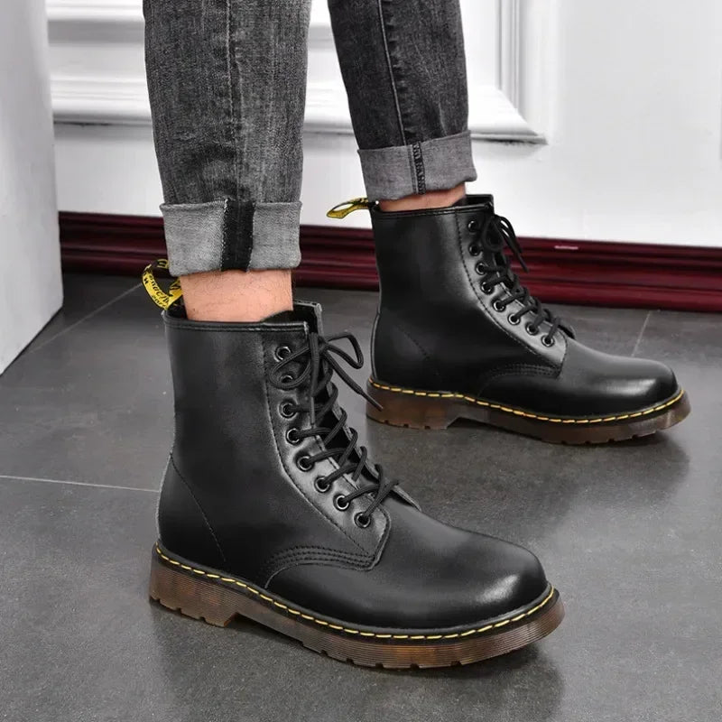 Genuine Leather Boots for Men Martens Ankle Boots Hight Trendy Quality Women Leather Boots Thick Sole Motorcycle Shoes 2024 New