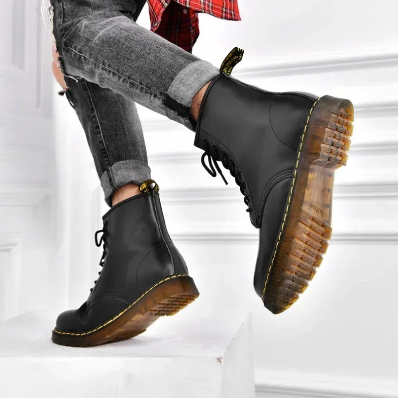 Genuine Leather Boots for Men Martens Ankle Boots Hight Trendy Quality Women Leather Boots Thick Sole Motorcycle Shoes 2024 New