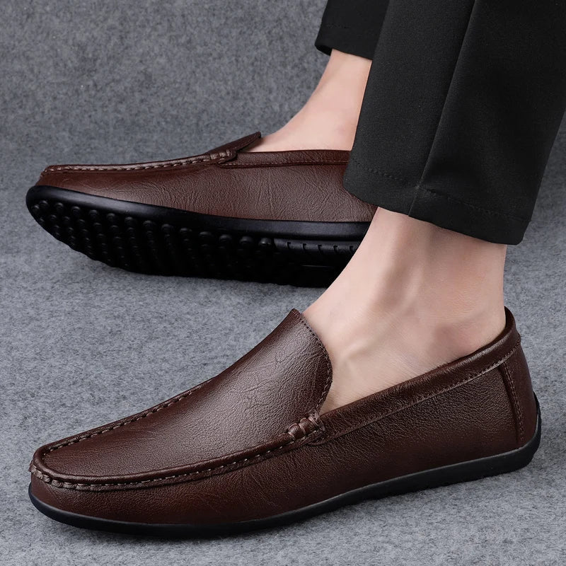 Genuine Leather Loafers Men Design Moccasin Fashion Slip On Soft Flat Casual Men Shoes Adult Male Footwear Handmade Boat Shoes