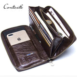 Genuine Leather Men Clutch Wallet  Brand Male Card Holder Long  Zipper Around Travel Purse With Passport Holder 6.5" Phone Case