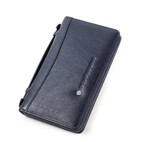 Genuine Leather Men Clutch Wallet  Brand Male Card Holder Long  Zipper Around Travel Purse With Passport Holder 6.5" Phone Case