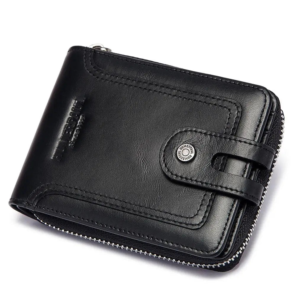 Genuine Leather Men's Wallet Business RFID Blocking Credit Card Holder for Women Travel Small Purse with Hasp Fold Coin Pocket