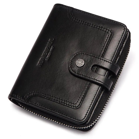 Genuine Leather Men's Wallet Business RFID Blocking Credit Card Holder for Women Travel Small Purse with Hasp Fold Coin Pocket