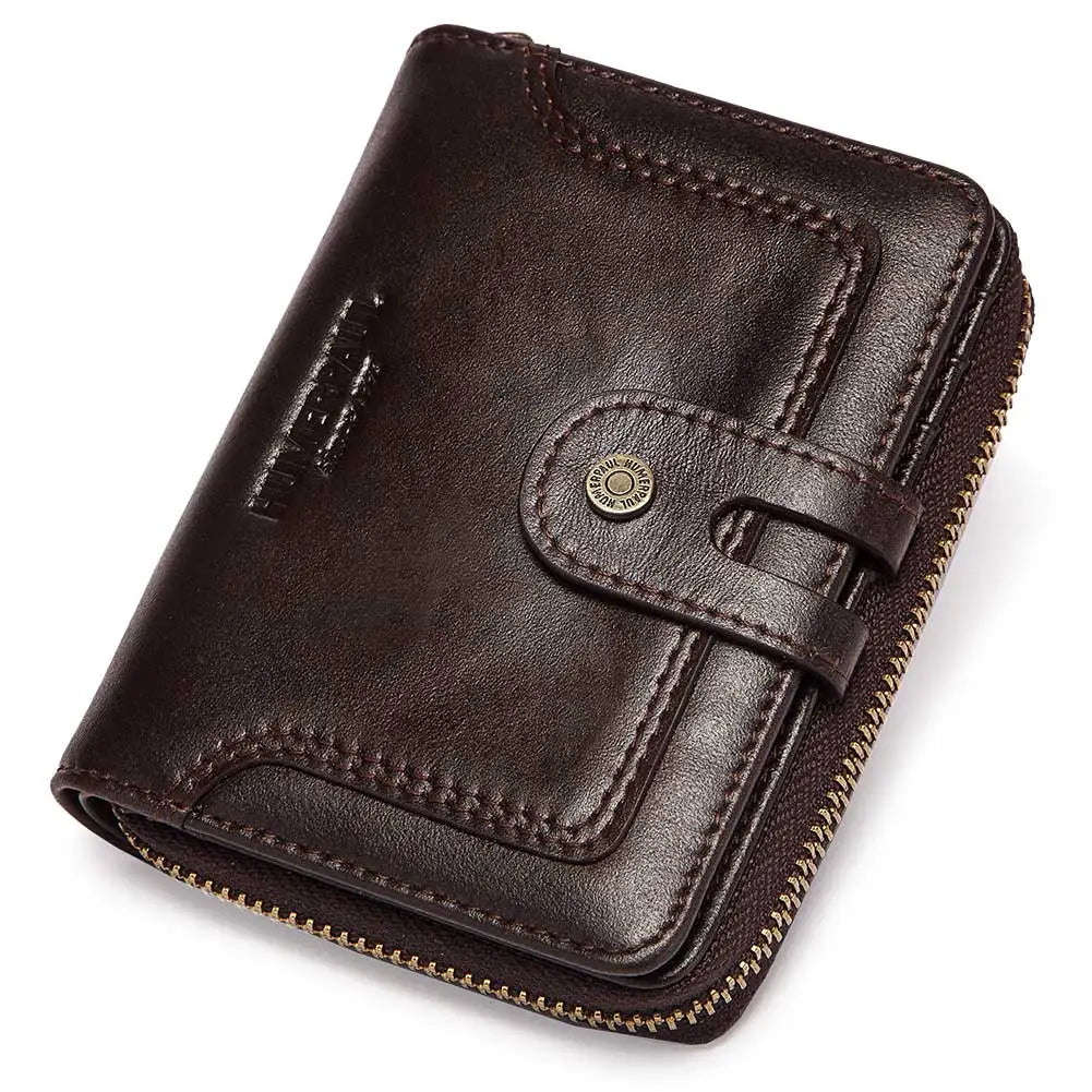 Genuine Leather Men's Wallet Business RFID Blocking Credit Card Holder for Women Travel Small Purse with Hasp Fold Coin Pocket