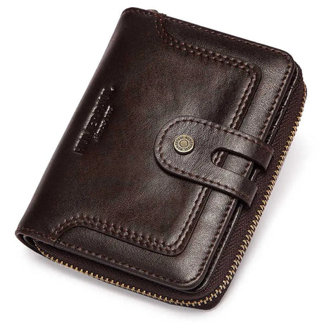 Genuine Leather Men's Wallet Business RFID Blocking Credit Card Holder for Women Travel Small Purse with Hasp Fold Coin Pocket