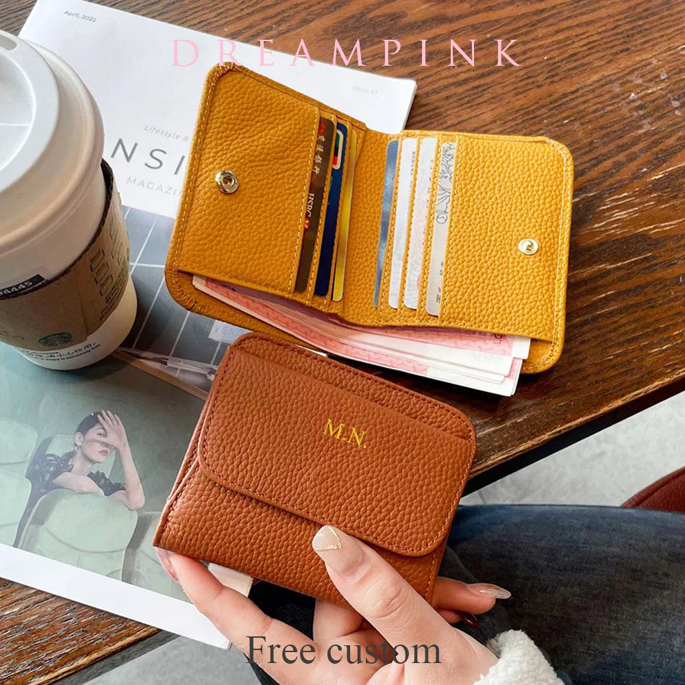 Genuine Leather Wallets For Women Custom Initials Cowhide Coin Purse Card Bag Engrave Name DIY Gift Luxury Small Lady Wallet