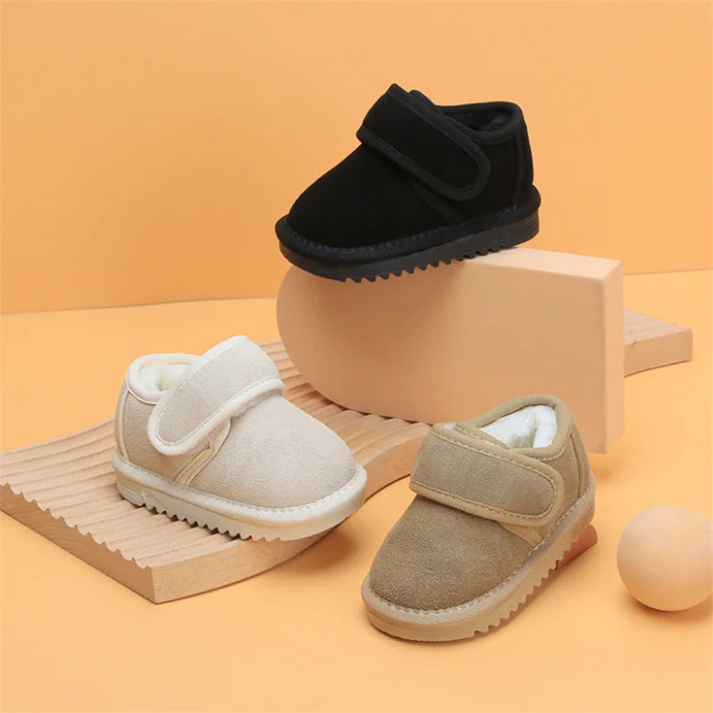 Genuine Leather Winter Baby Shoes Warm Plush Toddler Boys Girls Cotton Shoes Rubber Sole Outdoor Tennis Fashion Little Kids Boot