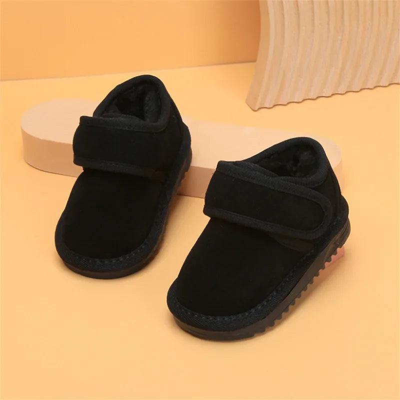 Genuine Leather Winter Baby Shoes Warm Plush Toddler Boys Girls Cotton Shoes Rubber Sole Outdoor Tennis Fashion Little Kids Boot