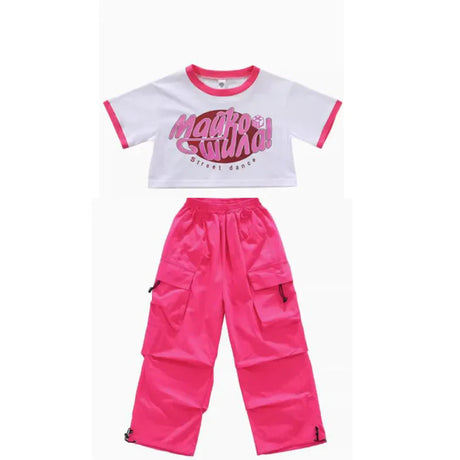 Girls Hip Hop Outfits Crop Tops Pink Cargo Pants Children Solid Shorts Clothes Set Kids Plaid Skirt Street Dance Jazz Costumes