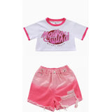 Girls Hip Hop Outfits Crop Tops Pink Cargo Pants Children Solid Shorts Clothes Set Kids Plaid Skirt Street Dance Jazz Costumes