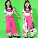 Girls Hip Hop Outfits Crop Tops Pink Cargo Pants Children Solid Shorts Clothes Set Kids Plaid Skirt Street Dance Jazz Costumes