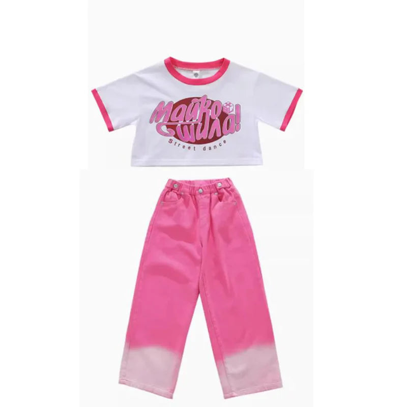 Girls Hip Hop Outfits Crop Tops Pink Cargo Pants Children Solid Shorts Clothes Set Kids Plaid Skirt Street Dance Jazz Costumes