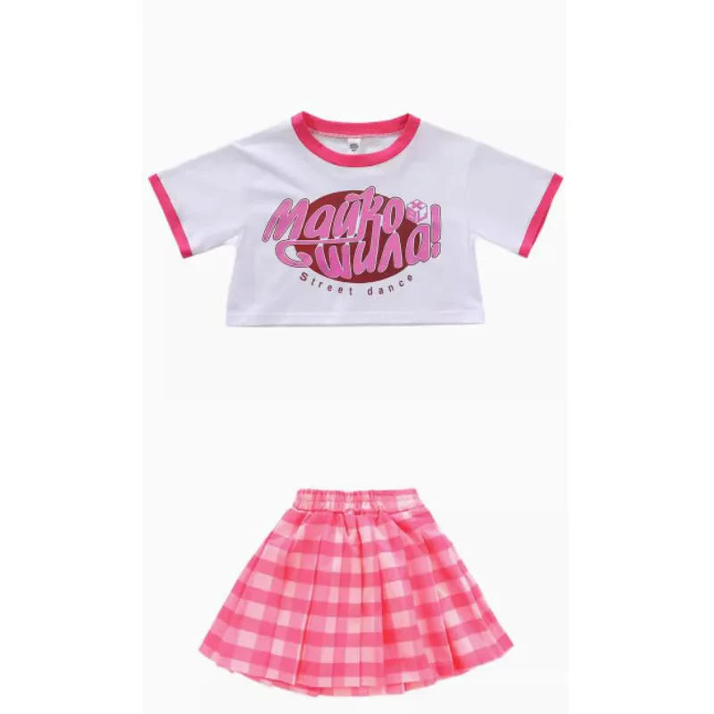 Girls Hip Hop Outfits Crop Tops Pink Cargo Pants Children Solid Shorts Clothes Set Kids Plaid Skirt Street Dance Jazz Costumes